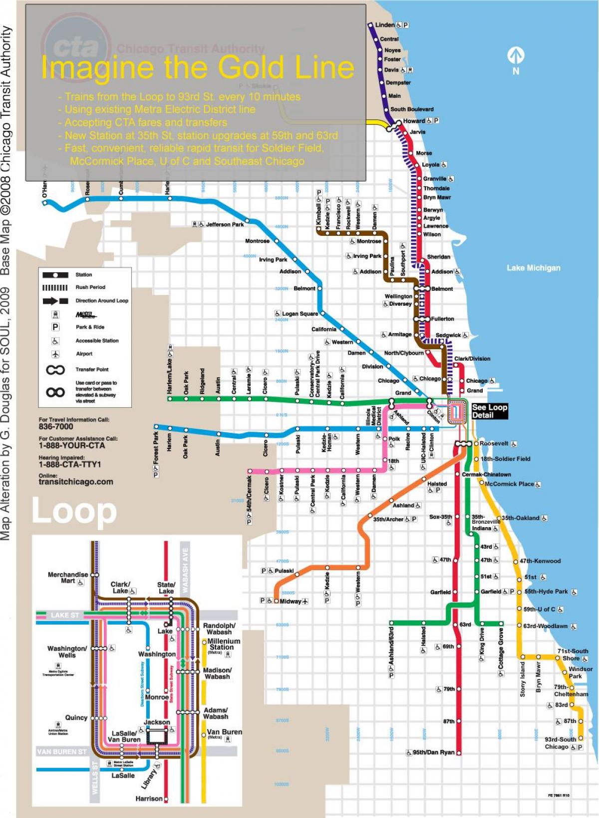 Σικάγο σιδηροδρομικό χάρτη μπλε γραμμή
