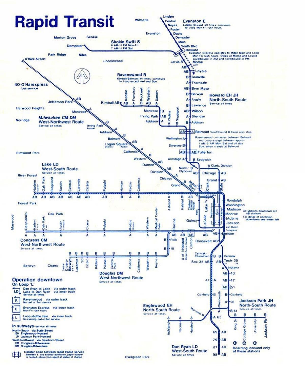 χάρτης της μπλε γραμμής στο Σικάγο