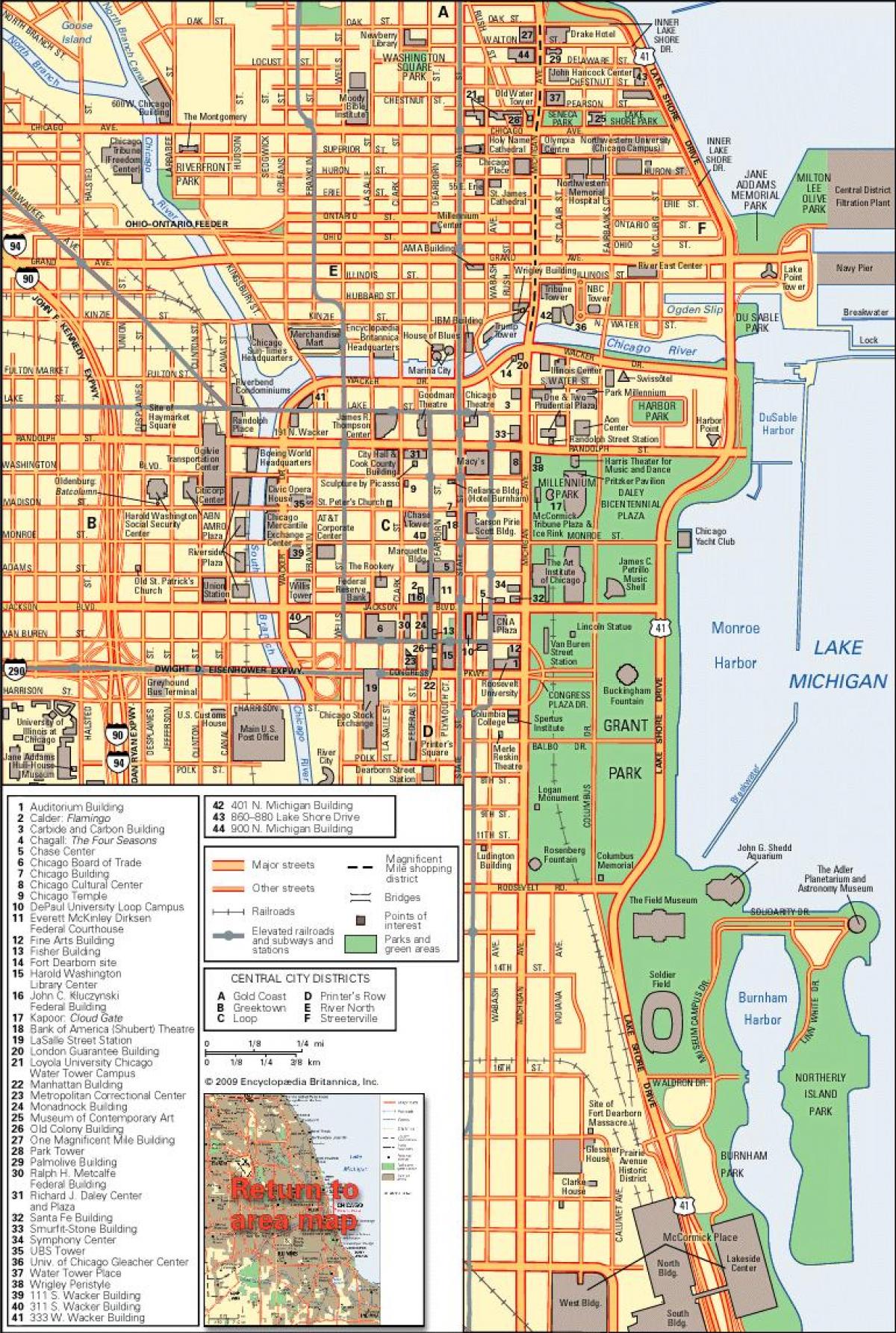 Σικάγο χάρτη στο κέντρο της πόλης