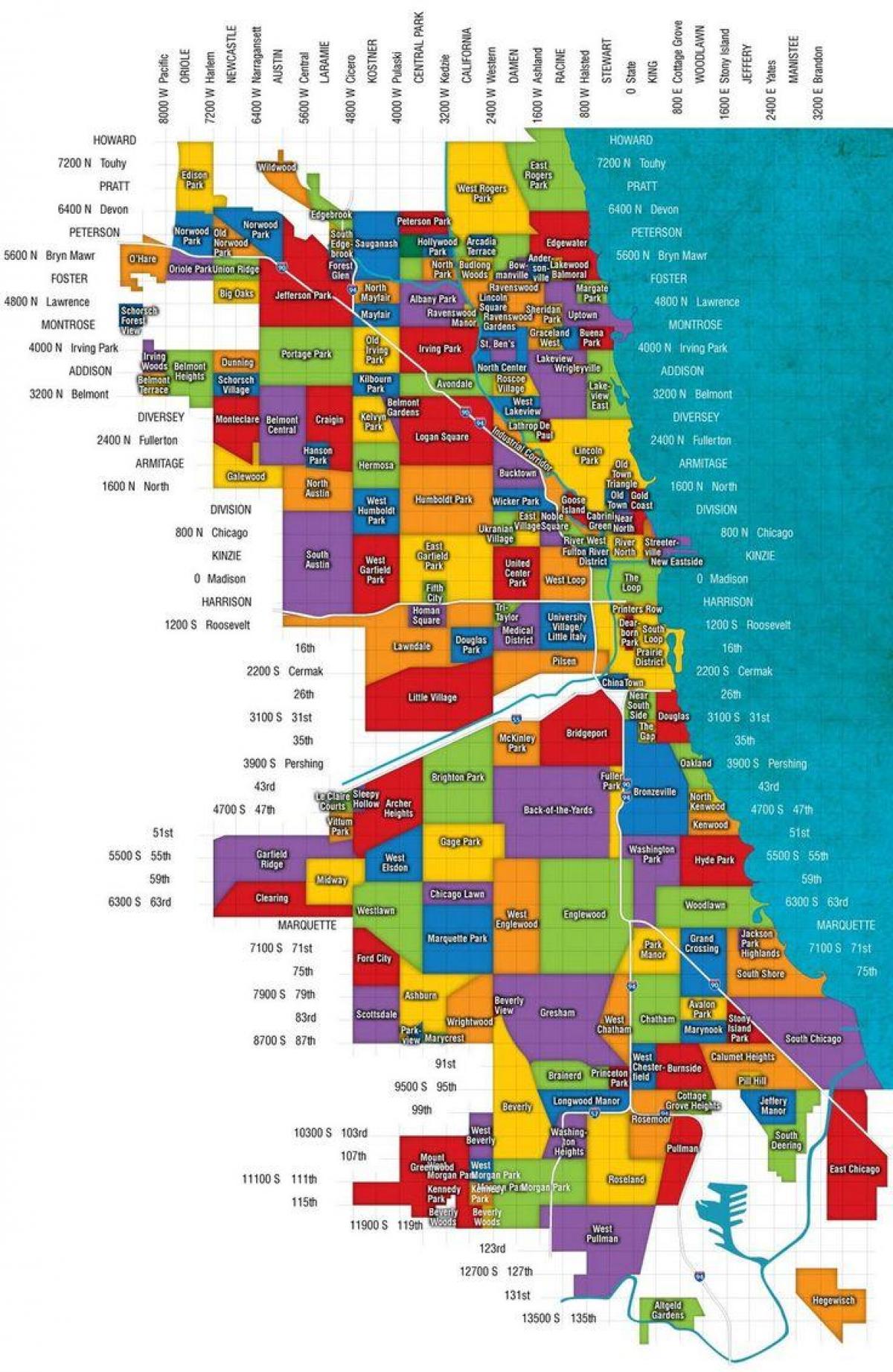 χάρτης του Σικάγο και τα προάστια