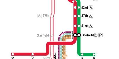 Σικάγο σιδηροδρομικό χάρτη κόκκινη γραμμή