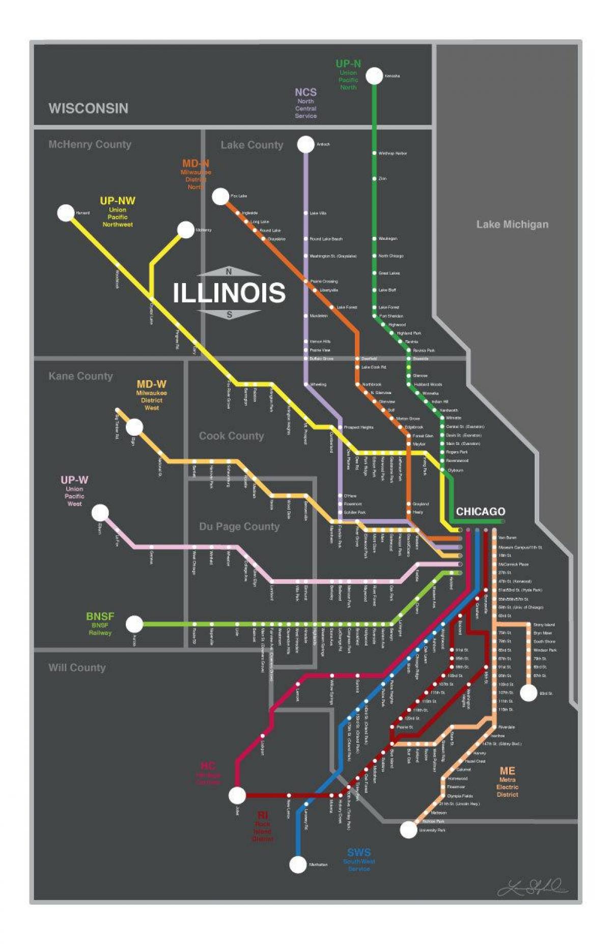 metra χάρτη του Σικάγο