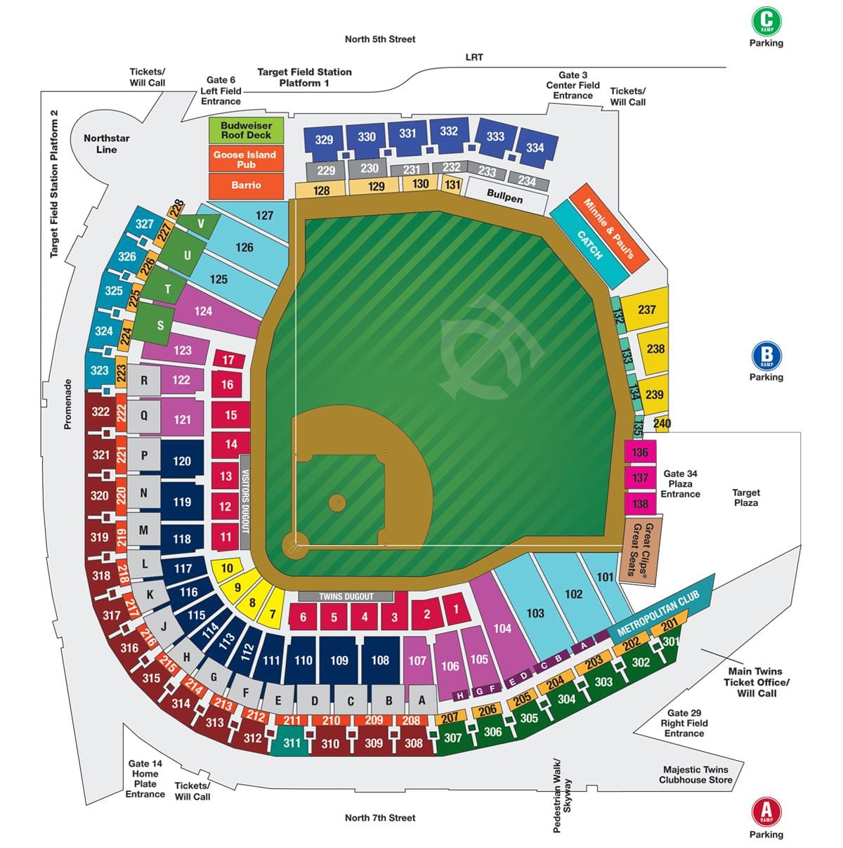 wrigley field καθιστικό χάρτης με αριθμούς θέσεων